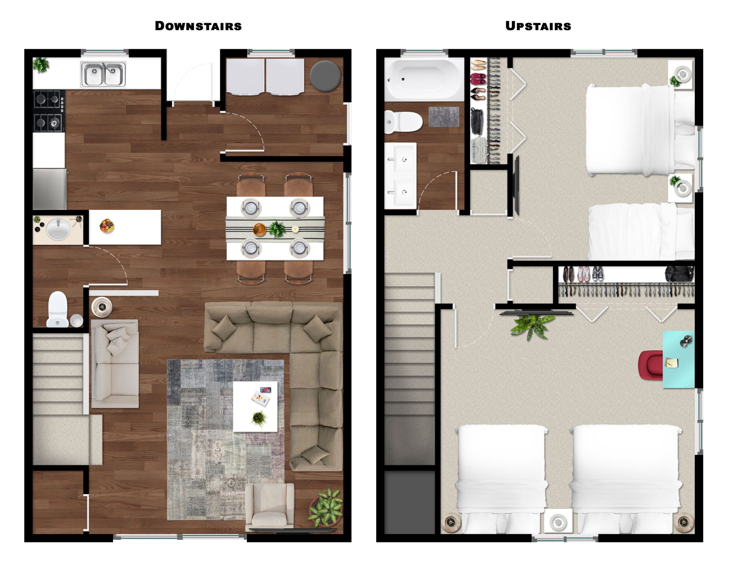 Tarpon Harbor 1 two-story vacation rental floor plan with bedrooms, bathrooms, kitchen and living area